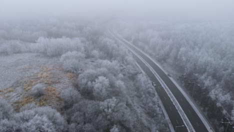 freezing cold weather in the wintertime in nordic country of sweden, aerial