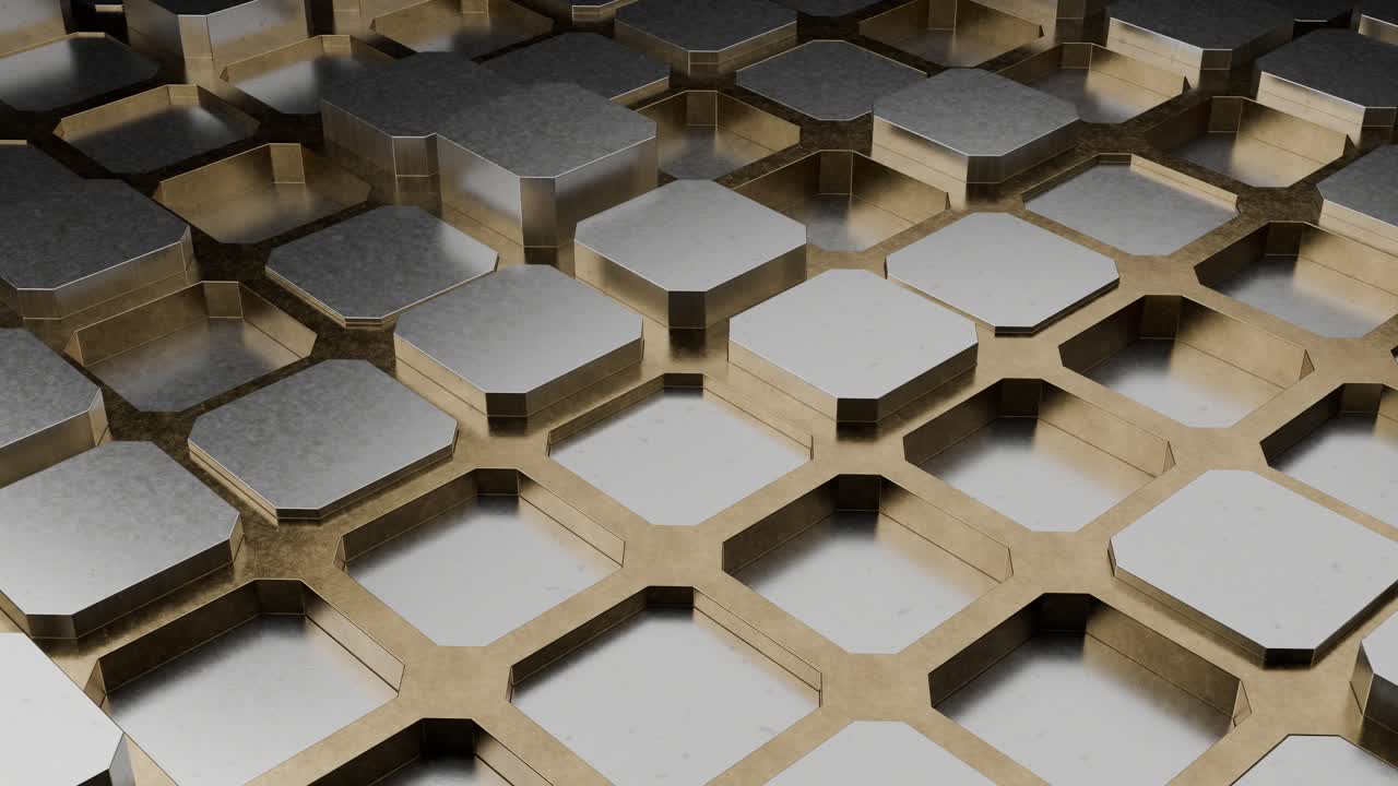 Abstract Metallic Tiles Pulsating in a Gold Grid