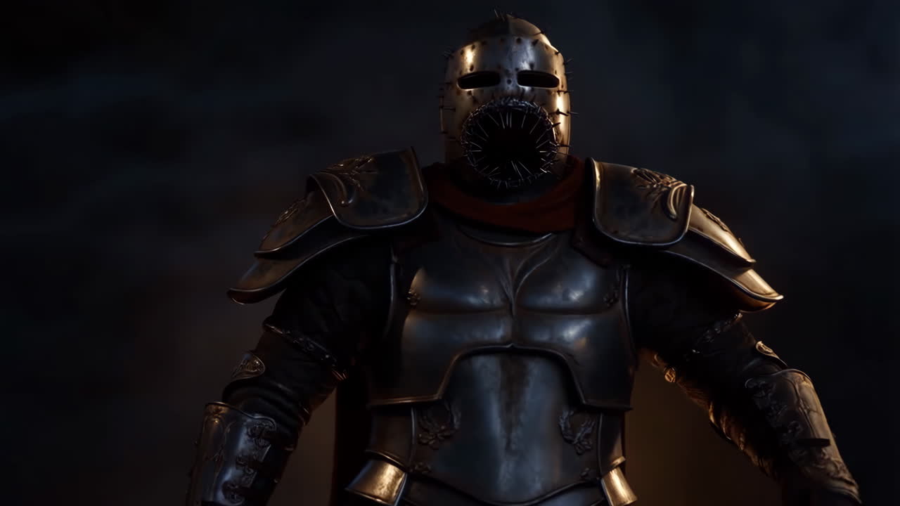 Ominous Armored Knight with Spiked Helmet Visor