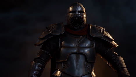 ominous armored knight with spiked helmet visor