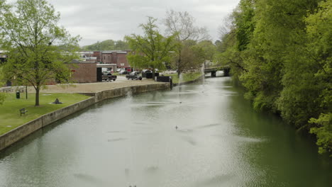 aerial - sager creek and siloam springs, arkansas, rising forward shot