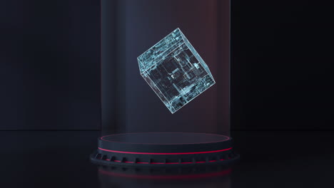 el cubo del circuito flota en el aire, renderización 3d.