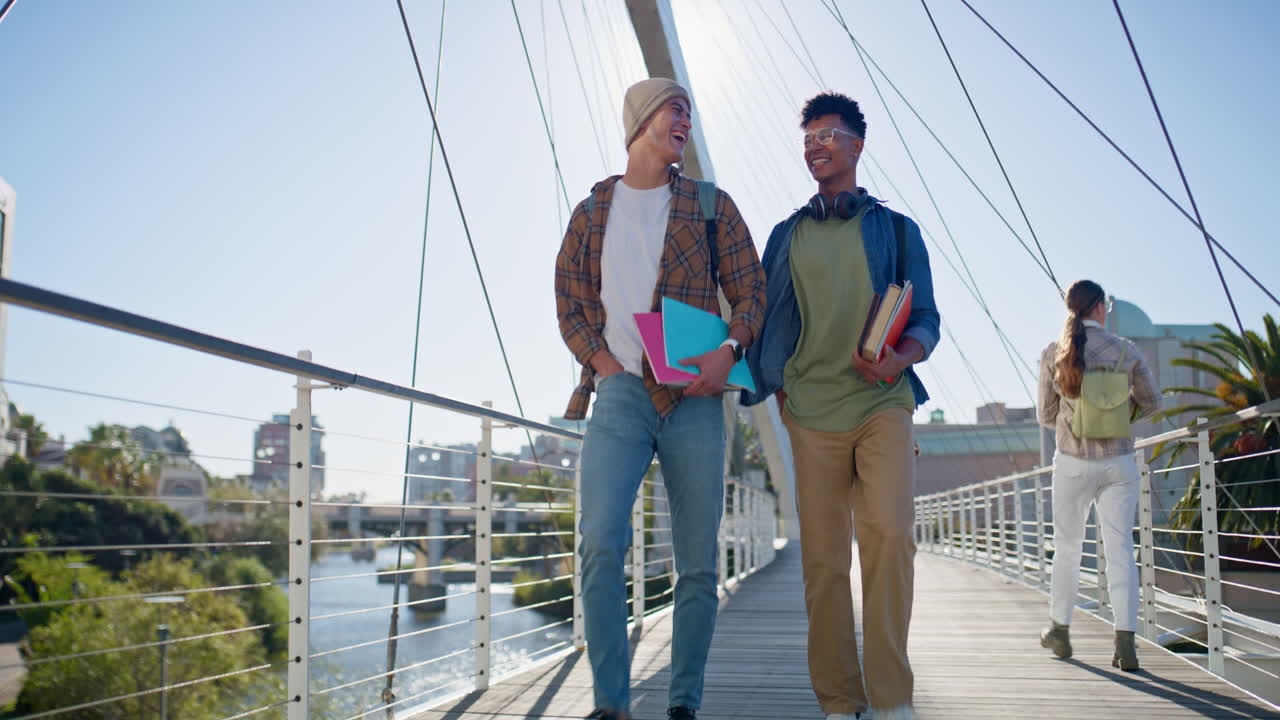 Students walking on a bridge