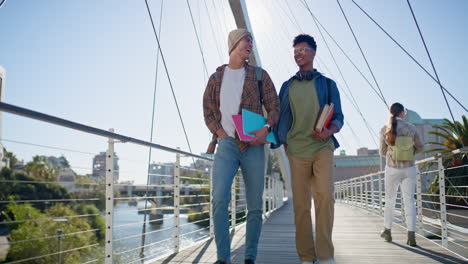 students walking on a bridge