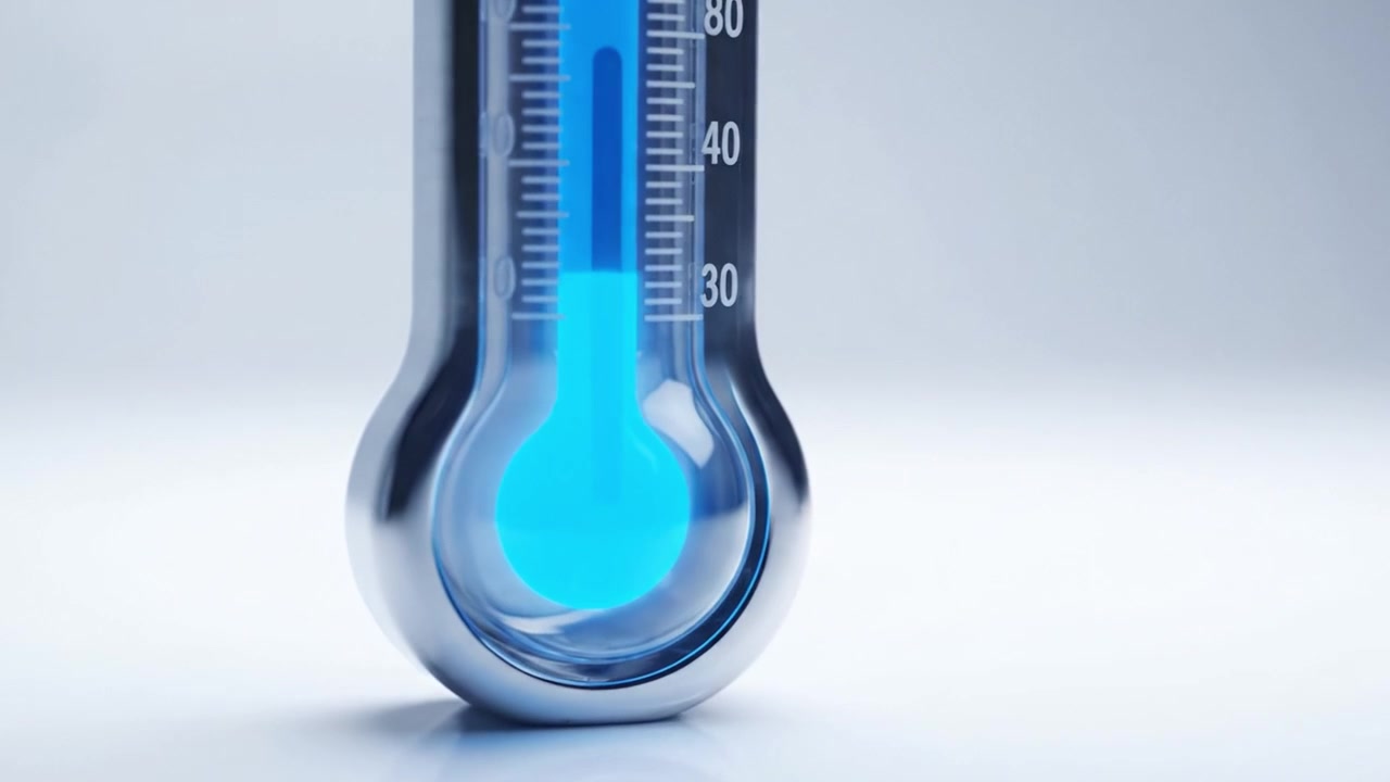 En närbild av en modern termometer som visar temperaturavläsningar med livfull blå vätska, vilket framhäver precisionen i temperaturmätningen