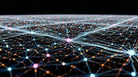 a stunning visualization of neural networks highlighting interconnected nodes and dynamic interactions in multicolored patterns and structures of data representation