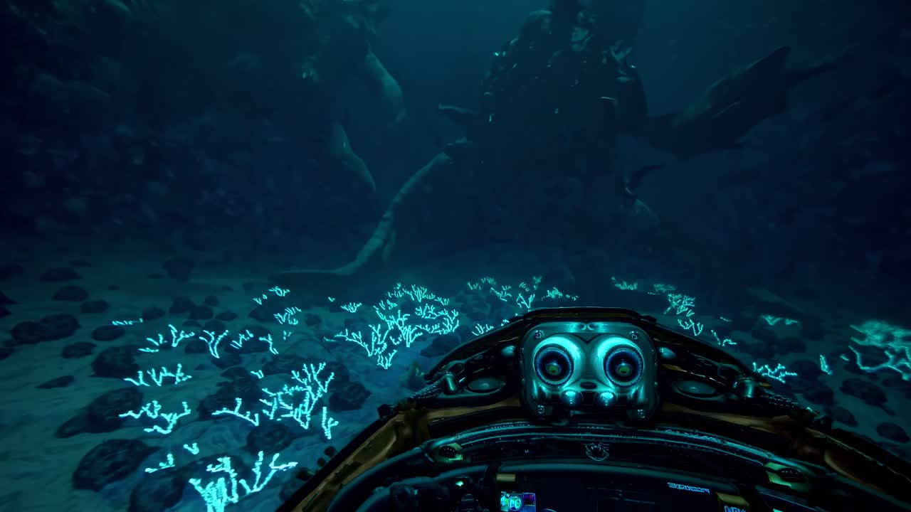 exploración de aguas profundas en un submarino de ciencia ficción