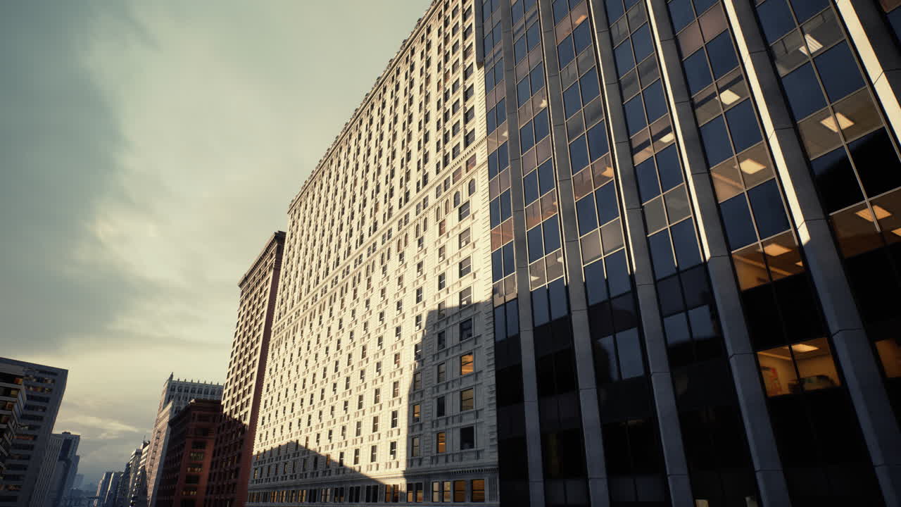 Illuminated exterior with geometric window arrangements and historic charm