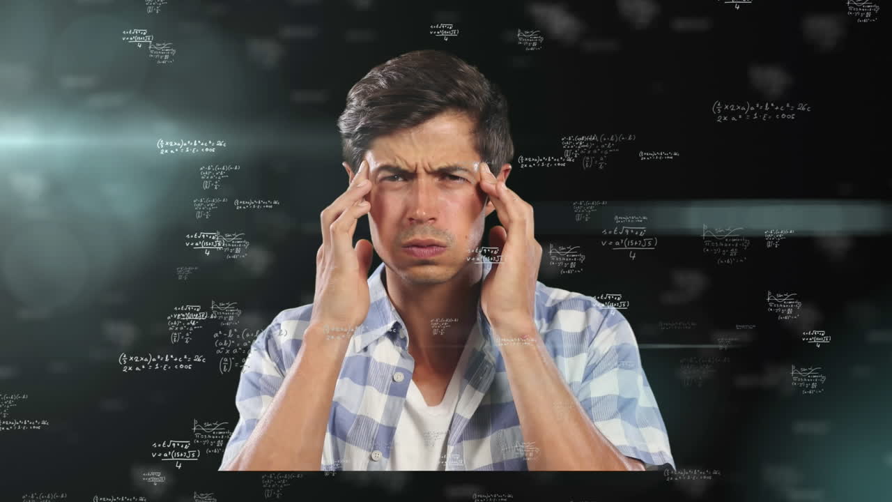 animación de ecuaciones matemáticas sobre el pensamiento del hombre estresado
