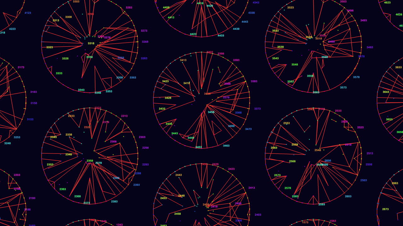 círculos coloridos vibrantes en un patrón circular sobre un fondo negro