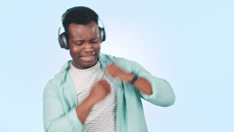 music, headphones and black man in studio dance