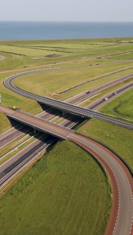 aerial view of highway interchange and surrounding landscape