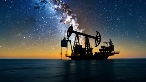 oil rig silhouette against the milky way