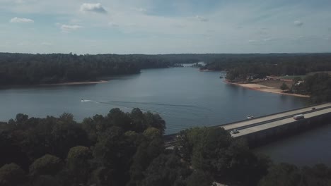 aerial of lake hartwell reservoir near clemson south carolina