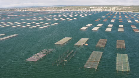 flying around a flat bottomed oyster-boat in the etang the thau aerial view