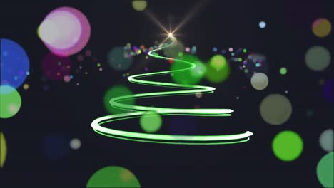 merry christmas text and christmas tree against bokeh background