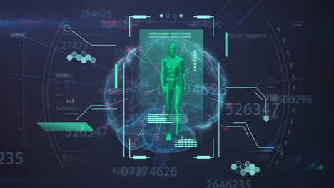 animación del procesamiento de datos sobre modelo humano y cerebral digital en fondo negro