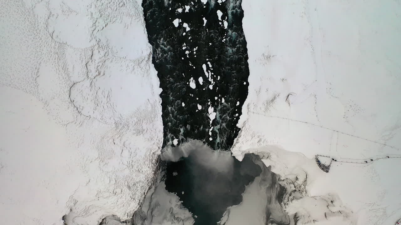 Top View Of The Scenic Skogafoss Waterfall In South Iceland - slow drone revealing shot