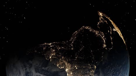 earth at night: city lights over north and south america