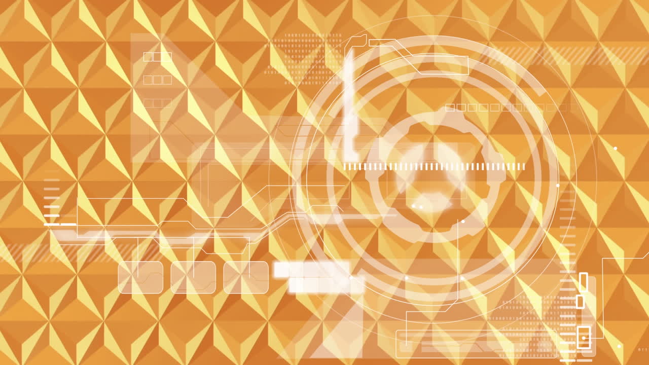 오렌지색 2d 패턴에  ⁇ 색 원형 스 ⁇  스캔과 데이터 처리의 애니메이션