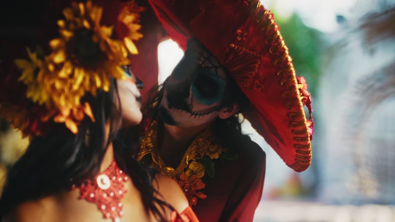 Couple in Day of the Dead Costumes