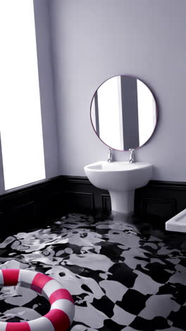 flooded minimalist bathroom with a pool ring