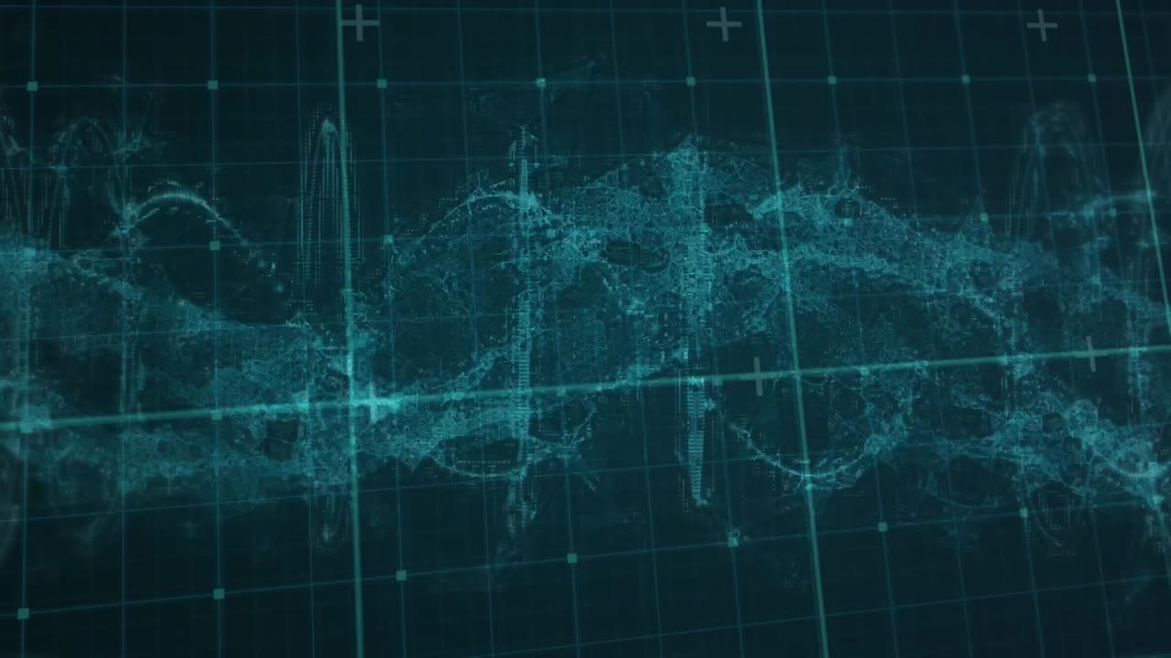 파란색과 검은색 공간에서 움직이는 그리드와 dna 사슬의 애니메이션