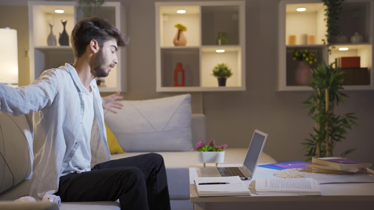 At home at night, the man states that everything is going well.