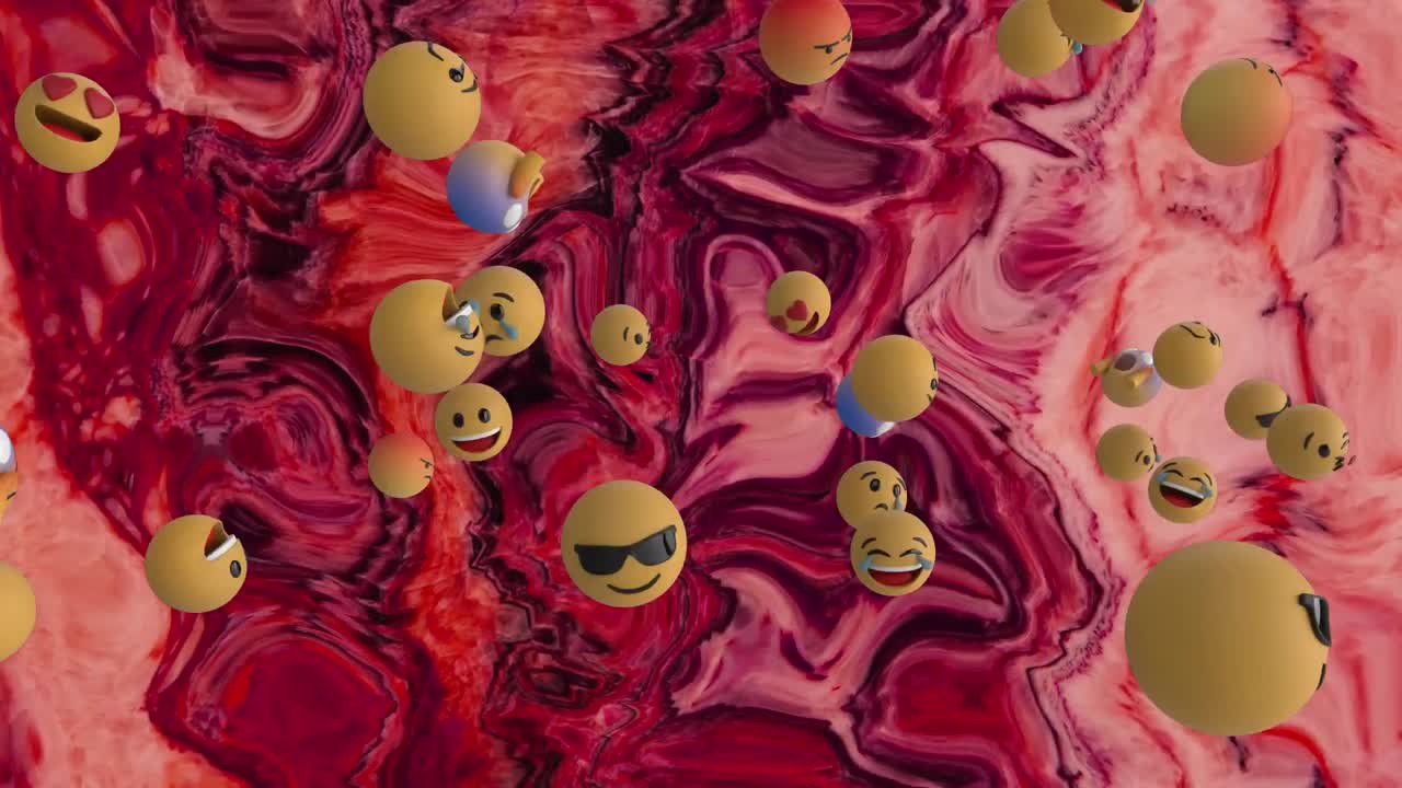 animación de iconos emoji digitales en un fondo colorido