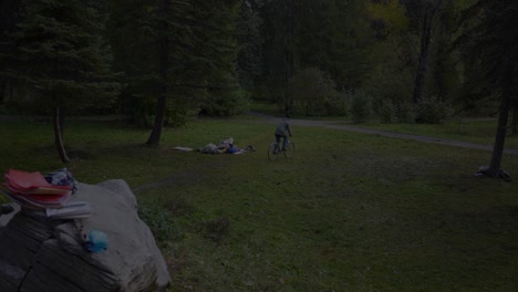 person biking in a park on a fall day