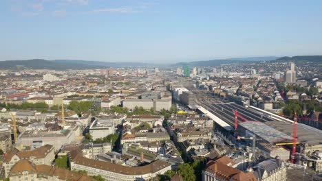 panoramic aerial shot of switzerland's largest city, zurich on beautiful summer day