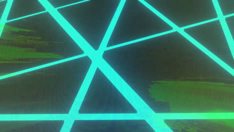 intersecting glowing blue geometric lines with green accents on dark background animation
