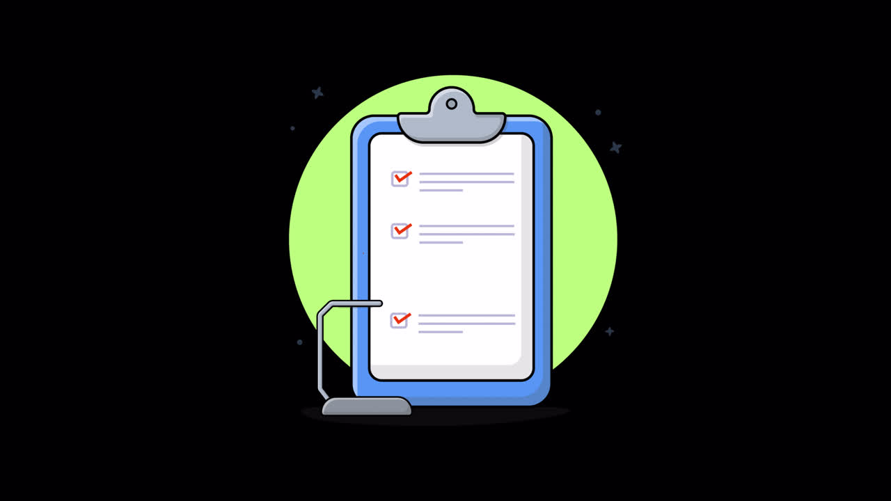 Animated Illustration of a Scientific Checklist with Test Tube and Pencil