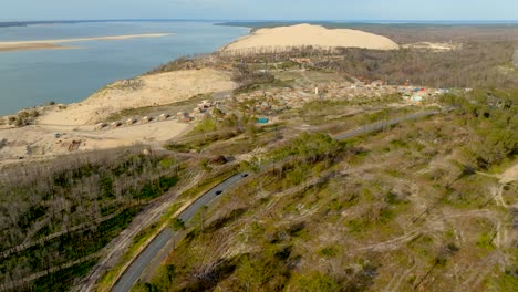 Aerial-shot-of-camping-le-petit-Nice,-Pyla-dune