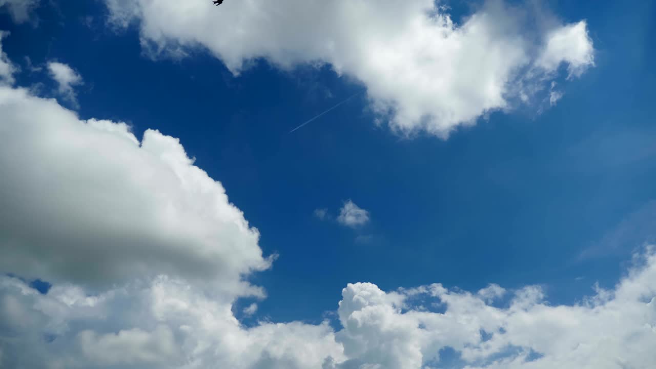 파란 하늘에서 구름이 움직이고 있습니다. 시간 경과