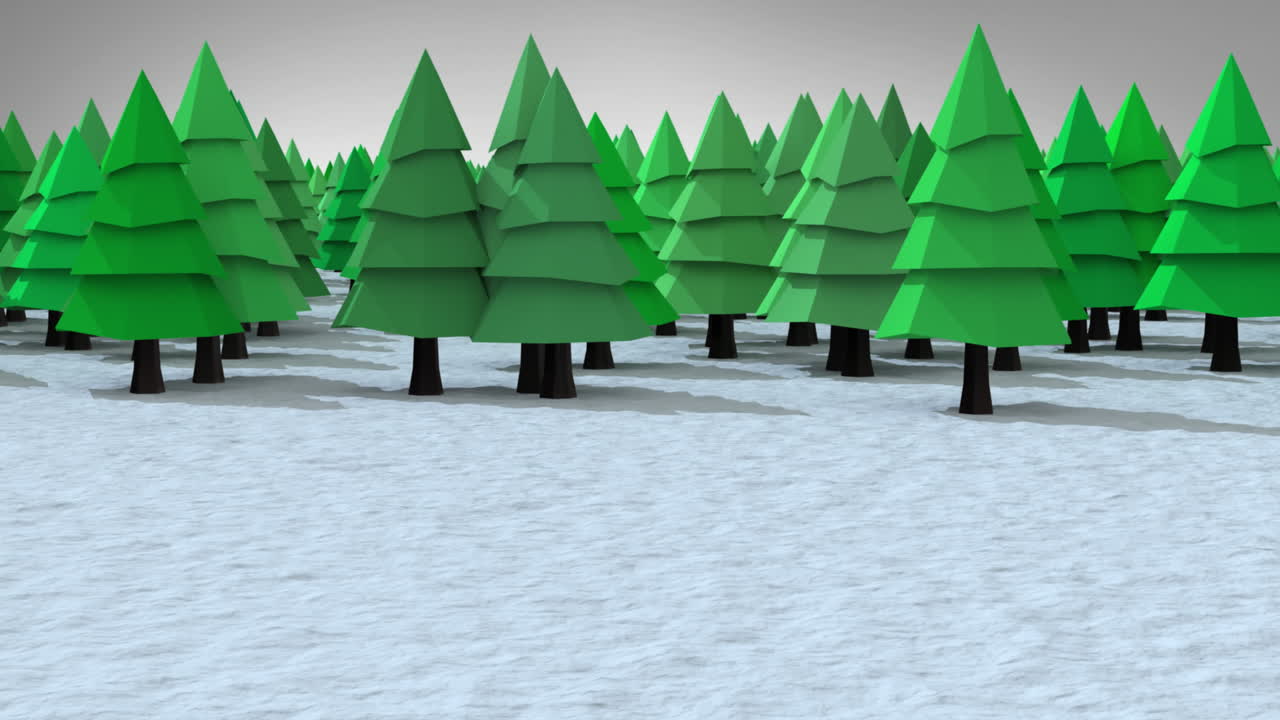 Animation of fir trees in winter landscape