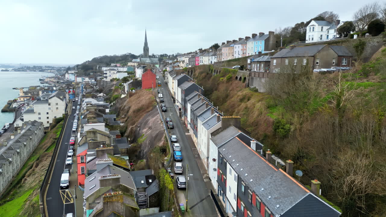 Aerial drone view of the colourful houses in Cobh, Cork, Ireland