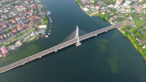 the lekki-ikoyi link toll bridge - daytime aerial parallax