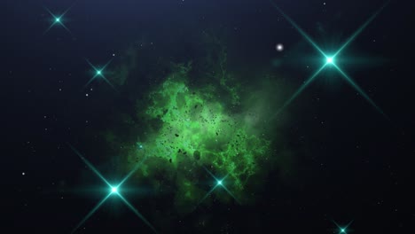 una estrella verde brilla intensamente en el gran universo