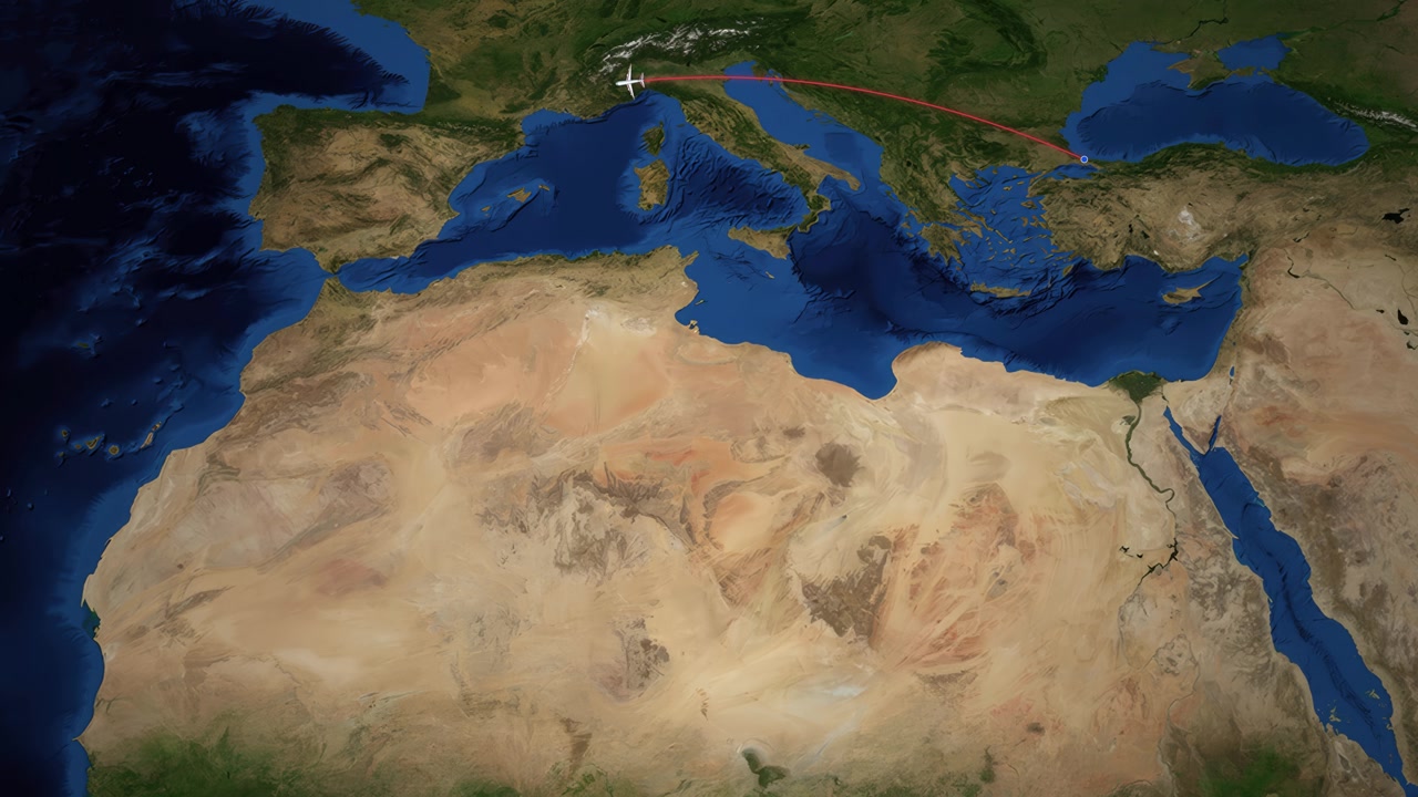 Mapa animado mostrando la ruta de vuelo de un avión de Estambul a Lisboa