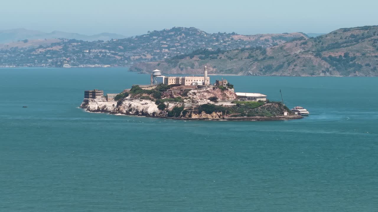 Aerial View of Alcatraz Island and Former Prison in San Francisco Bay, California USA