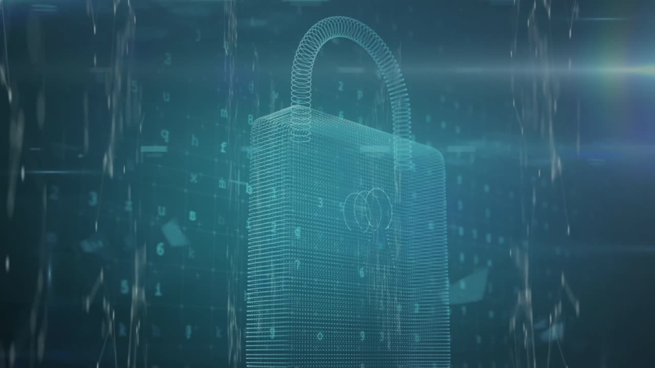 animatie van het hangslotpictogram over gegevensverwerking op zwarte achtergrond