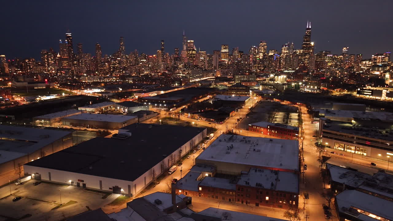 Aerial view of the Chicago skyline at night