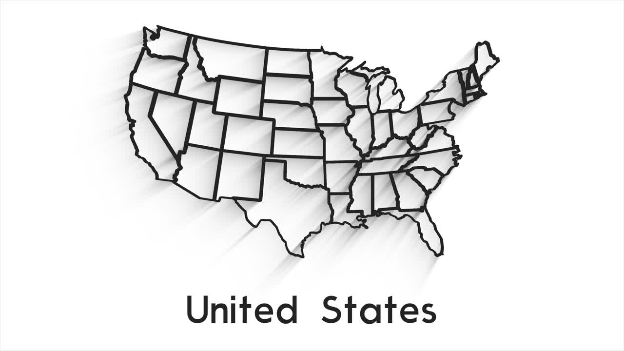 다양한 주를 보여주는 미국 지도 (animated usa contiguous lower 48 u.s. state map on an isolated chroma key background)