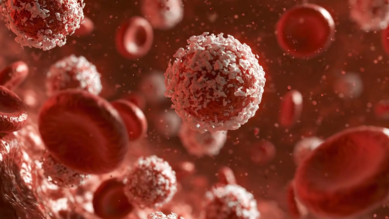 Red blood cells circulating through a detailed microscopic bloodstream