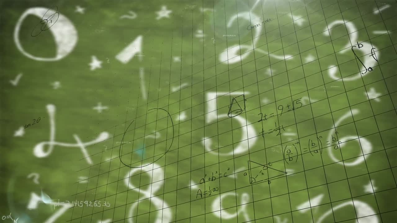 animación de ecuaciones matemáticas sobre números en fondo verde