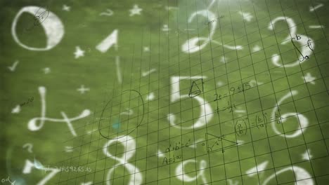 animation of mathematical equations over numbers on green background