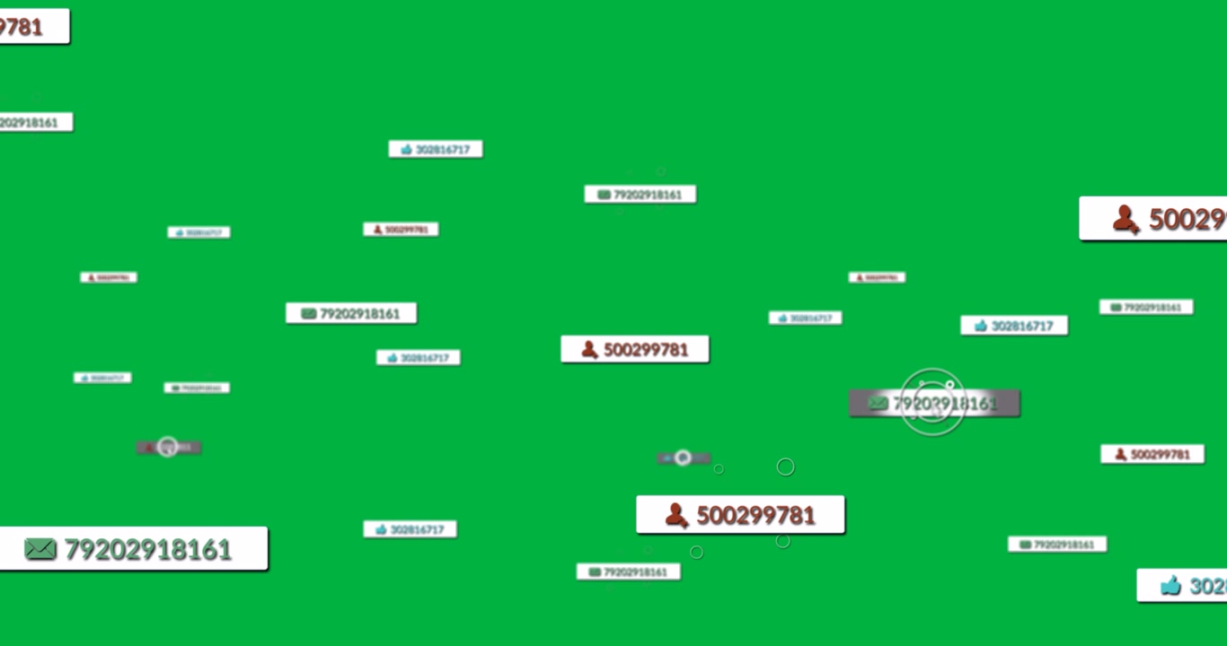 Animation of multiple social media communication icons with numbers on banners on black