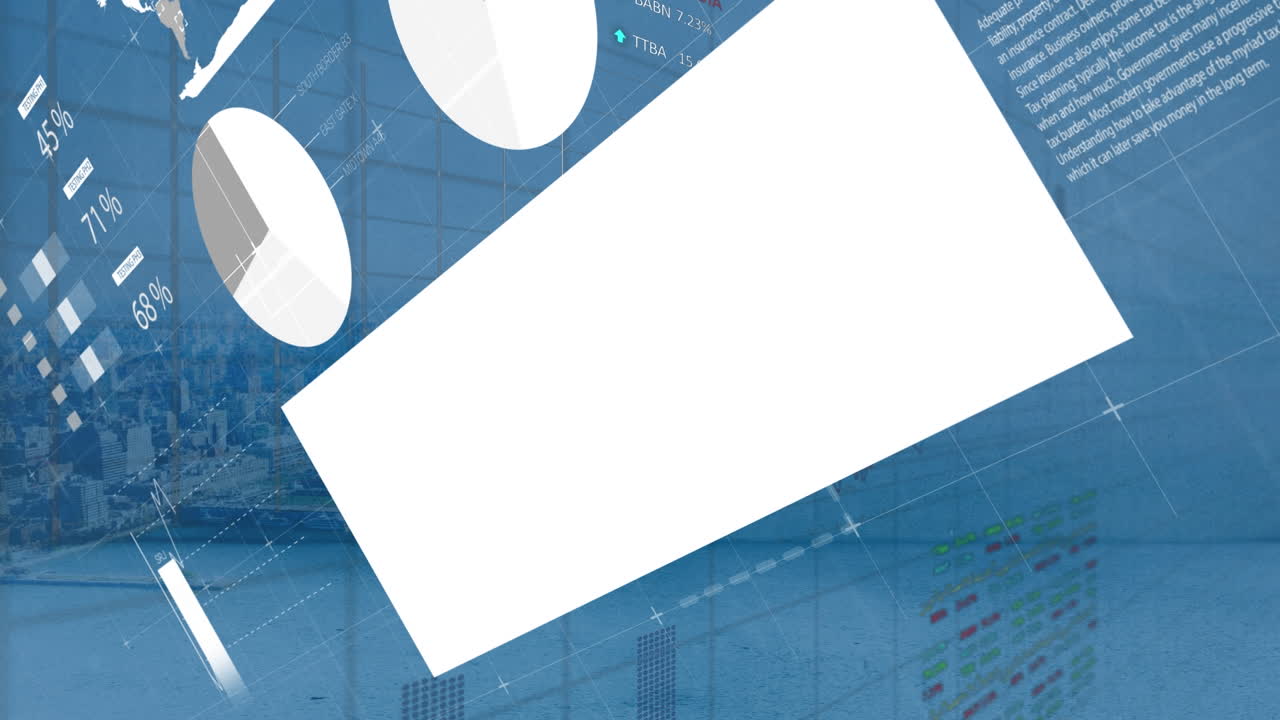 도시 풍경 위의 데이터 처리 애니메이션