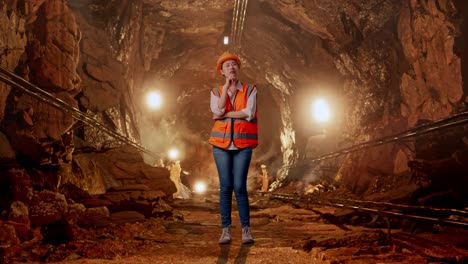 female miner in a tunnel